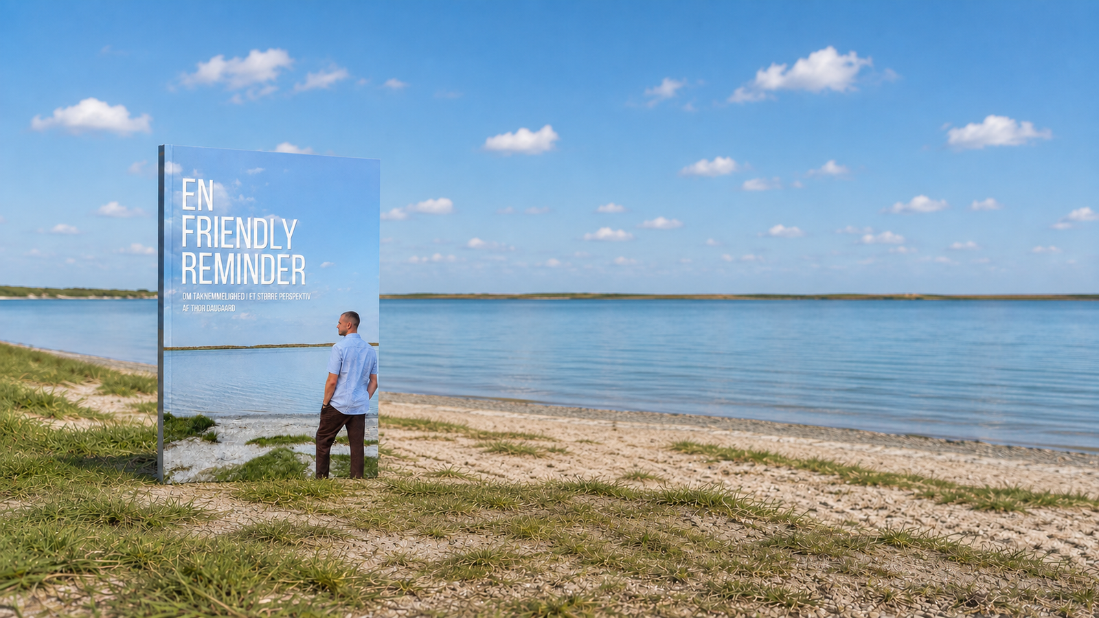 Bogen En Friendly Reminder på stranden ved kysten